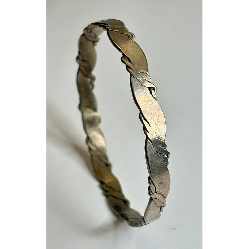 Vintage Sterling Silver Braided Bangle Bracelet Twisted Stackable Slip On 8in